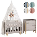 Light Gray Baby Crib with White Canopy Teddy Mobile Gold Handle Dresser and Various Colors