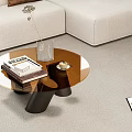 Modern Sofa Coffee Table Set In Living Room With Black Chair Floor Lamp City View