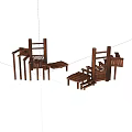 Two Simple Wooden Staircase Models with Handrails and Square Steps 3d model
