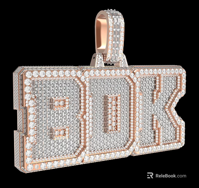 Luxury Diamond Encrusted Pendant With BOK Letter Design And Rose Gold Accents 3d model 