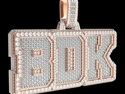 Luxury Diamond Encrusted Pendant With BOK Letter Design And Rose Gold Accents 3d model