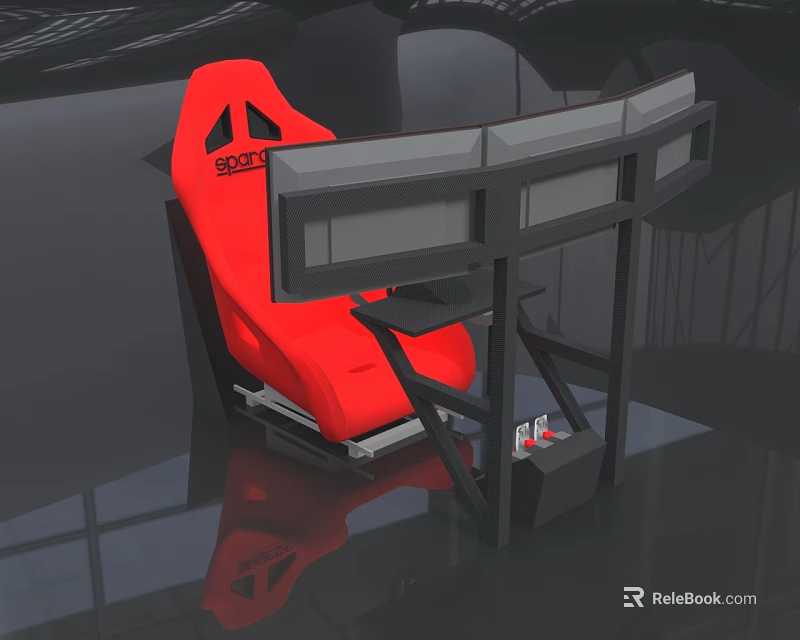 Red Racing Simulator Seat With Black Frame Bracket And Control Device 3d model 
