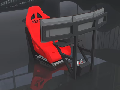 Red Racing Simulator Seat With Black Frame Bracket And Control Device 3d model