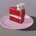 Slice of Red Velvet Cake with Cream Topping on Pink Plate