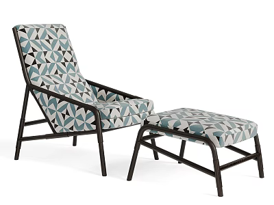 Modern Accent Chair with Ottoman Featuring Geometric Pattern and Dark Metal Frame 3d model