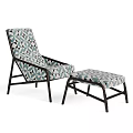 Modern Accent Chair with Ottoman Featuring Geometric Pattern and Dark Metal Frame