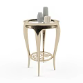 Modern Elegant Round Side Table With Gold Metal Frame And Glass Top Decorative Vases