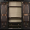 Luxury Black Bookcase With Gold Accent Lines Open Shelves And Drawers