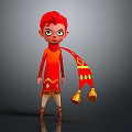 Red Haired Animated Game Movie Character In Red Outfit With Decorative Scarf And Stylish Design