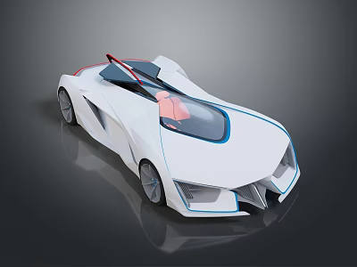 Futuristic White Sports Car With Blue Accents Red Seats And Open Roof Design 3d model
