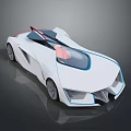 Futuristic White Sports Car With Blue Accents Red Seats And Open Roof Design
