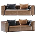 Brown Two Seater Sofa with Black and Brown Cushions and Grey Throw Blanket Modern Style