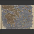 Ancient Unfolded Scroll Map With Geographical Patterns And Wooden Rollers