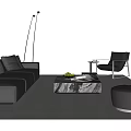 Modern Brown Leather Sofa With Marble Coffee Table And Accent Chair Floor Lamp Ottoman