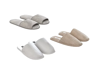 Cozy Open Toe Slippers With Soft Lining In Gray Beige White For Home Use 3d model