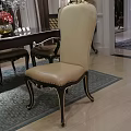 Classic Style Dining Chair with Beige Upholstered Back and Dark Carved Legs