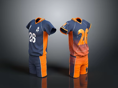 Sports Jersey and Shorts Set Featuring Navy Blue Orange Design and Numbers 26 21 3d model