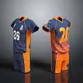 Sports Jersey and Shorts Set Featuring Navy Blue Orange Design and Numbers 26 21