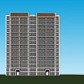 Modern High Rise Residential Building With Multiple Windows Trees And Reflecting Pool 3d model
