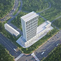 Aerial View Of Modern High Rise Building Planning With Surrounding Roads Trees And Green Spaces