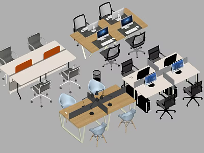 Modern Office Workspace Featuring Multiple Wooden Desks Computers And Ergonomic Chairs 3d model