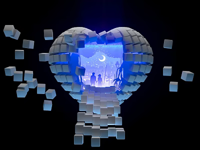 Modern heart-shaped square light and shadow device display 3d model