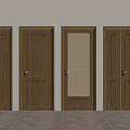 Brown Wooden Doors With Various Panel And Grid Designs In Interior 3d model
