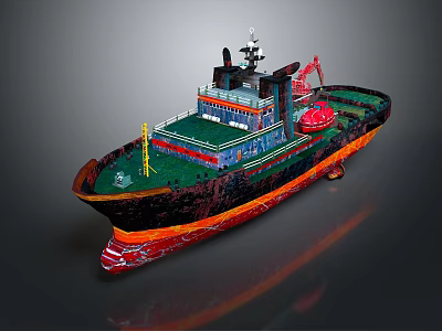 Modern Service Ship Featuring Black Red Green Hull And Deck Equipment Structure 3d model