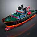 Modern Service Ship Featuring Black Red Green Hull And Deck Equipment Structure 3d model