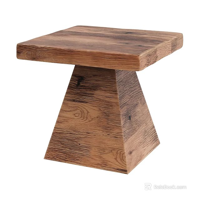 Solid Wood Stool With Square Top And Pyramid Shaped Base Natural Grain 3d model 