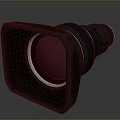 Professional Black Camera Lens Featuring Red Glass Square Hood And Reflective Surface