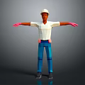 Construction Worker Character With White Hard Hat Pink Gloves And Outstretched Arms