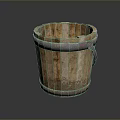 Vintage Wooden Bucket With Worn Texture And Metal Hoop Detail