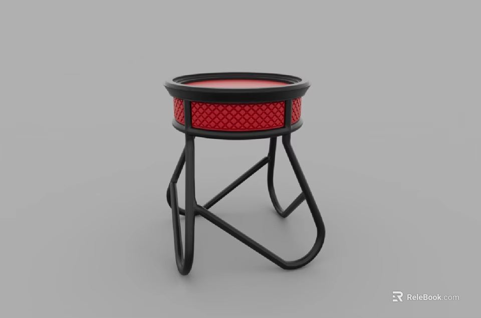 Round Coffee Table with Black Frame and Red Checker Pattern Tabletop Modern Design 3d model 