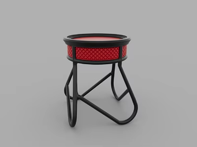 Round Coffee Table with Black Frame and Red Checker Pattern Tabletop Modern Design 3d model