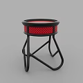 Round Coffee Table with Black Frame and Red Checker Pattern Tabletop Modern Design