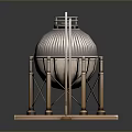 Detailed Industrial Metal Tank 3D Model With Support Structure Base Platform And Piping