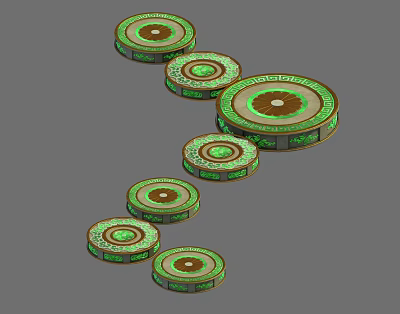 Ground Adorned with Circular Green and Brown Patterned Decorative Elements in Intricate Arrangement 3d model