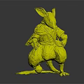 Anthropomorphic Rat 3D Character Model With Green Coat Scarf Yellow Bag Big Ears Standing Pose
