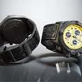 Black Strap Watch Featuring Yellow Dial And Textured Design Front Back View 3d model
