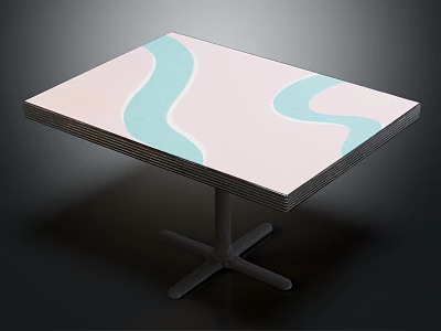 Modern Table With Pink Background Blue Wave Patterns And Black Legs Design 3d model