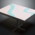 Modern Table With Pink Background Blue Wave Patterns And Black Legs Design