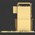 Golden Metal Furniture Workstation Design Featuring Countertop Drawers Cabinets And Layered Structure