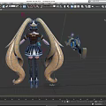 Game Movie Character With Blonde Twin Ponytails Brown White Outfit Short Skirt Mechanical Weapon Accessory