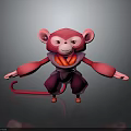 3D Pink Cartoon Monkey Character Model with Purple Outfit and Arms Outstretched