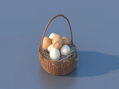 Practical Wicker Basket Holding White And Brown Eggs In Straw For Daily Use 3d model