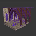 Gothic Architectural Model Interior With Stone Walls Arched Windows And Wooden Beams