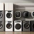 Various Modern Washing Machine Models In White Black With Front Loading Stacked Wall Mounted Design 3d model
