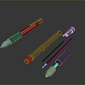 Household Stationery Items Including Blue And Black Writing Tools With Transparent Body