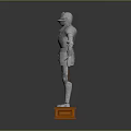 Full Body Silver Medieval Knight Armor Standing On Orange Wooden Base